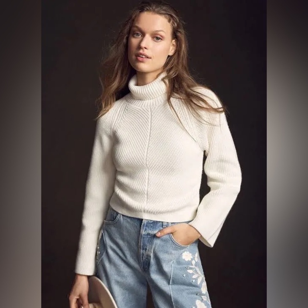 Maeve Cropped Turtleneck Sweater White